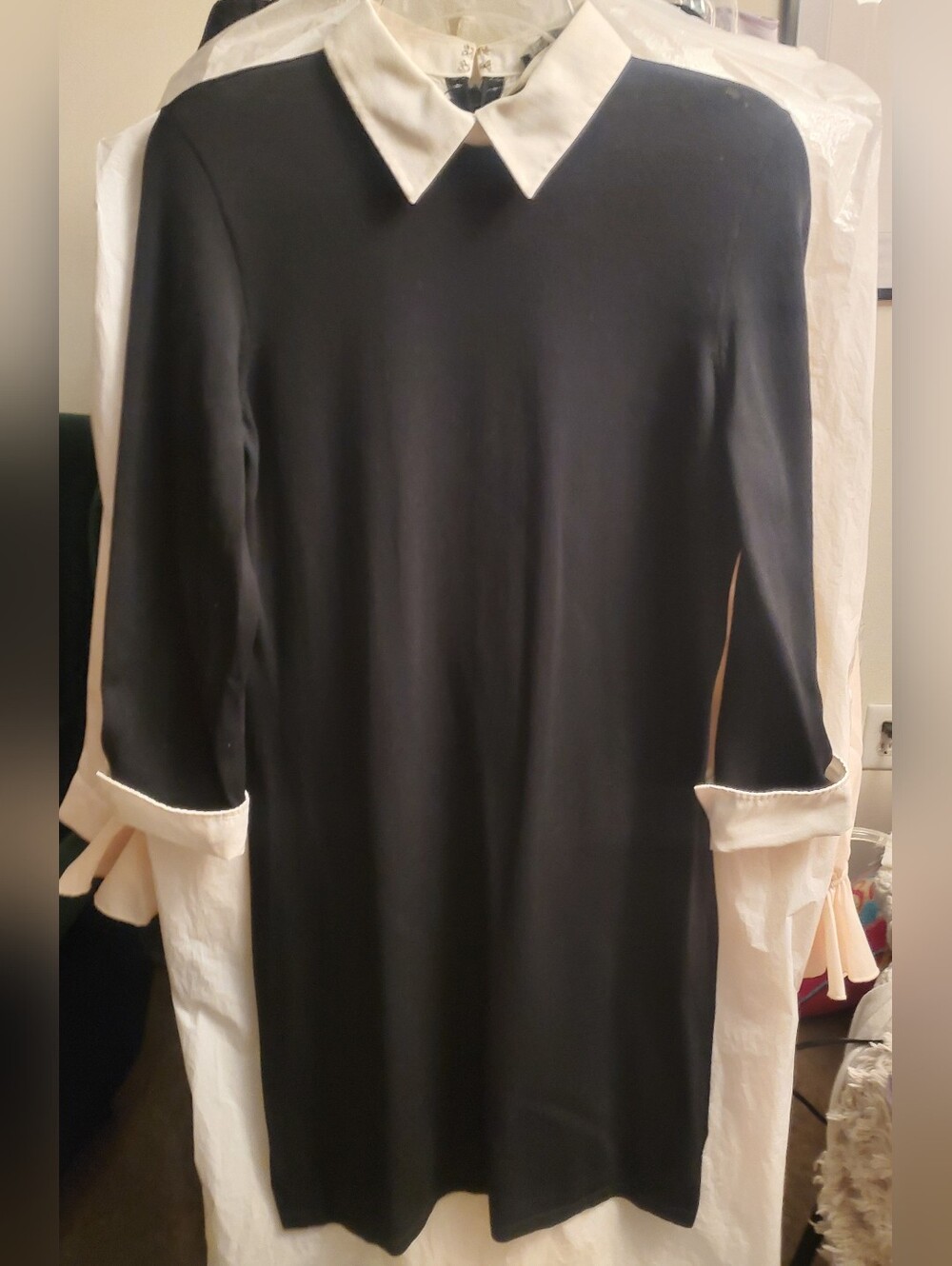 Ralph Lauren Black Long-Sleeve Shift Dress with White Collar